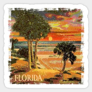 Florida Sunset Palm Tree Tropical Beach Retro Vintage Style Souvenir Sticker